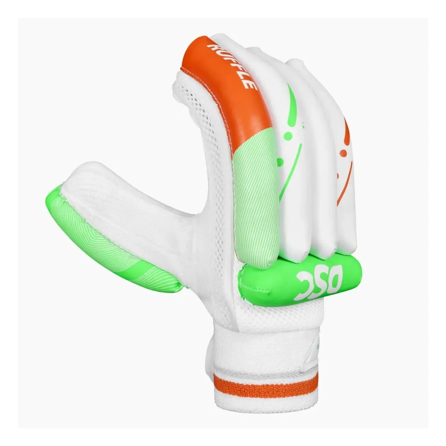 DSC batting gloves Ruffle Green 2024 Boys LH, front view
